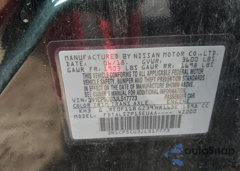 2018 Nissan Kicks Sv z USA, uszkodzony, nr VIN 3N1CP5CU3JL517773